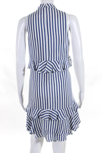 Nicole Miller Collection Womens Striped Print Ruffled Shift Dress Blue Size M