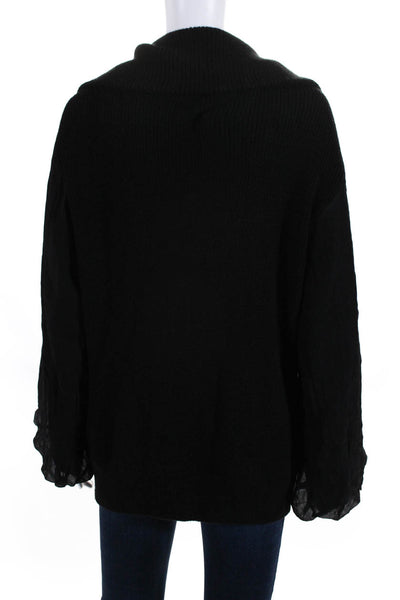 Walter Women's Collar Long Sleeves Button Down Sweater Blouse Black Size S