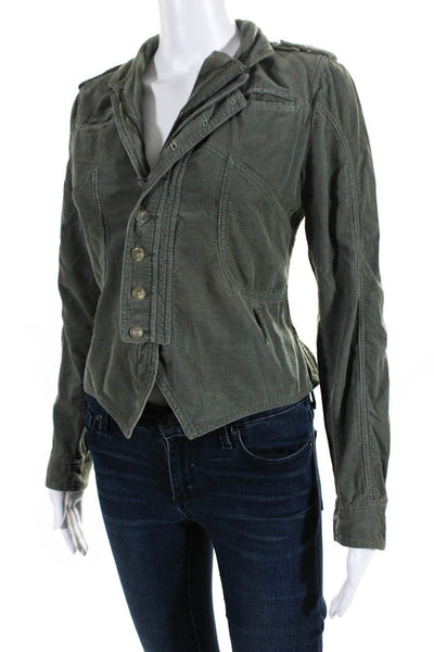 Stella McCartney Womens Corduroy Button Up High Neck Jacket Light Green FR 40