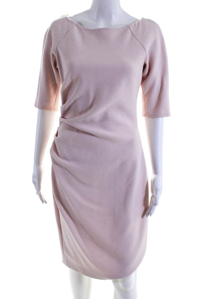 Lela Rose Womens Pink Crew Neck Drape Detail 3/4 Sleeve Shift Dress Size 6