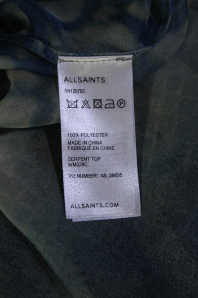 Allsaints Womens Green Animal Print Scoop Neck Short Sleeve Blouse Top Size 4
