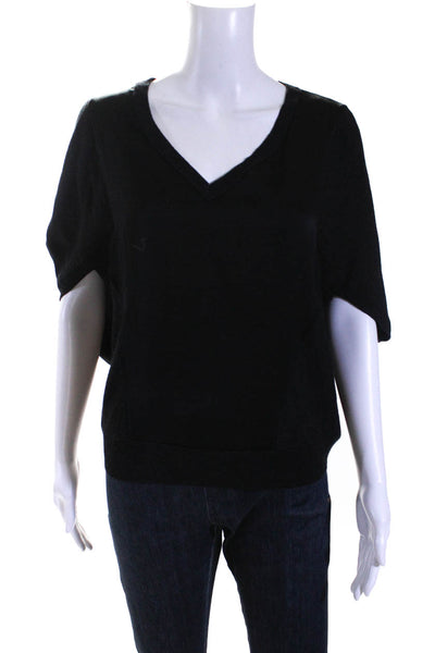 Allsaints Womens Black Wool V-neck Short Sleeve Dolman Knit Blouse Top Size S