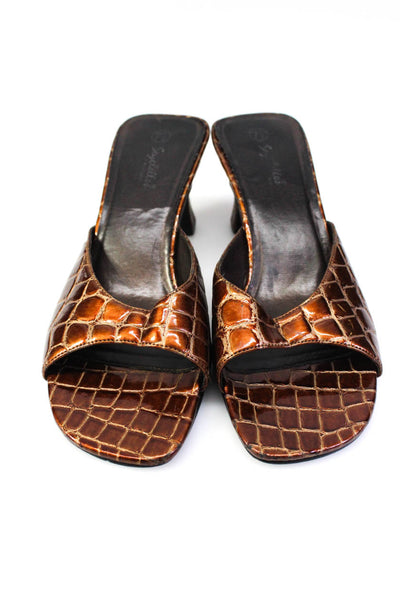 Seychelles Womens Open Toe Crocodile Print Slip On Spool Heels Brown SIze 7.5