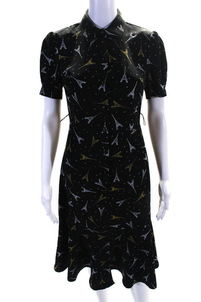 Karl Lagerfeld Womens Graphic Buttoned Collared Short Sleeve Dress Black Size 0