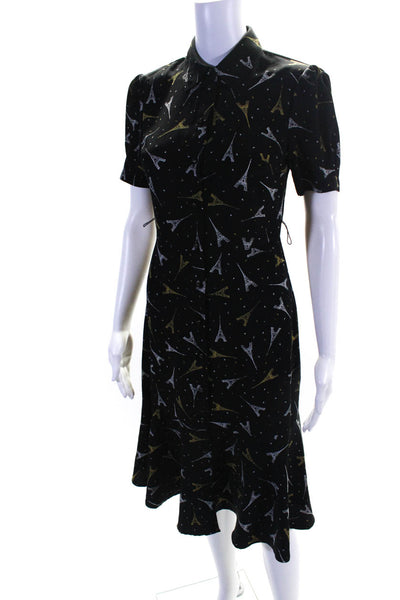 Karl Lagerfeld Womens Graphic Buttoned Collared Short Sleeve Dress Black Size 0