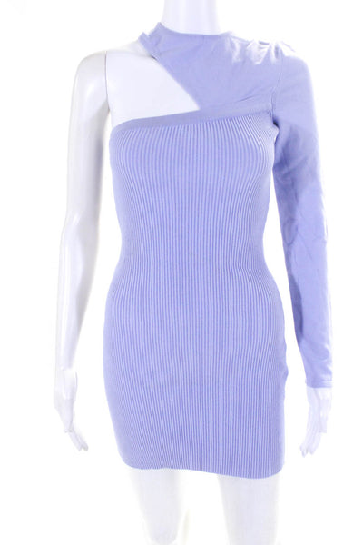 GAUGE81 Womens Rib Knit One Shoulder Cut Out Mini Bodycon Dress Lavender Size XS