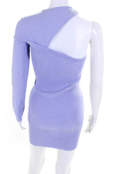 GAUGE81 Womens Rib Knit One Shoulder Cut Out Mini Bodycon Dress Lavender Size XS