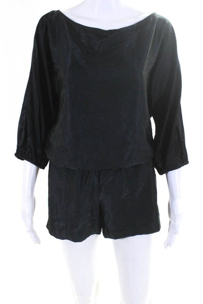 Rachel Rachel Roy Womens Sleek & Shiny Short Sleeve Zip Up Romper Black Size S