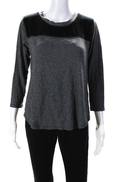 Rebecca Taylor Women's 3/4 Sleeve Crewneck Velvet Top Gray Size L