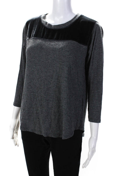 Rebecca Taylor Women's 3/4 Sleeve Crewneck Velvet Top Gray Size L