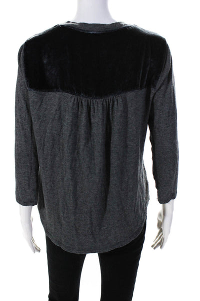 Rebecca Taylor Women's 3/4 Sleeve Crewneck Velvet Top Gray Size L