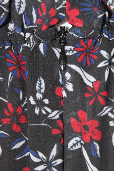 N/Nicholas Women's Long Sleeve Floral Print V-Neck Lace Trim Dress Black Size 4