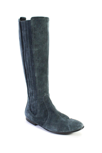 Balenciaga Women's Suede Knee High Textured Boots Blue Size 9