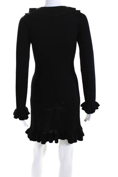 Nanette Lepore Women's Long Sleeve Wool Blend Ruffle Sweater Dress Black Size XS