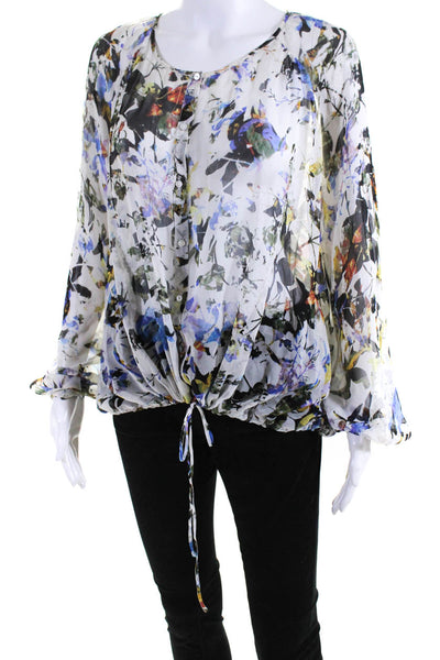 Elizabeth and James Womens Silk Sheer Long Sleeve Blouse Top Multicolor Size M