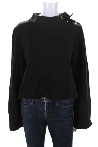 Mother Of Pearl Womens High Neck Long Sleeve Zip Up Sweatshirt Top Black Size L