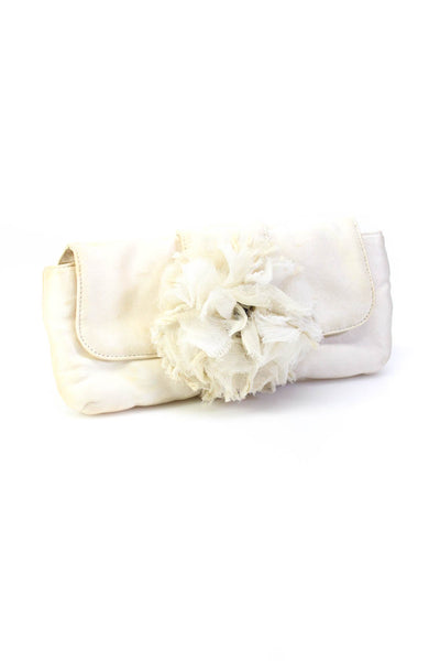 Lanvin Womens Embroidered Darted Snapped Buttoned Mirror Clutch Handbag Cream