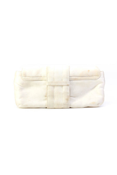 Lanvin Womens Embroidered Darted Snapped Buttoned Mirror Clutch Handbag Cream