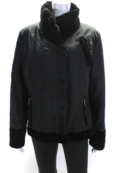 Les Copains Womens Long Sleeve Puffed Collared Snap Up Jacket Black Size 48