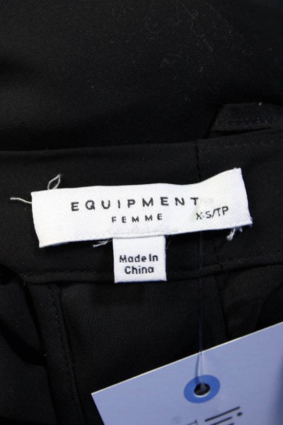 Equipment Women's Low Back Long Sleeves Blouse Black Polka Dot Size XS