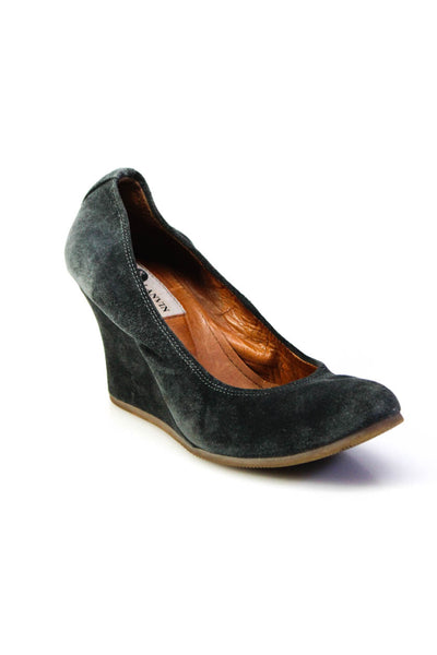 Lanvin Women's Round Toe Suede Wedge Heels Shoe Green Size 5