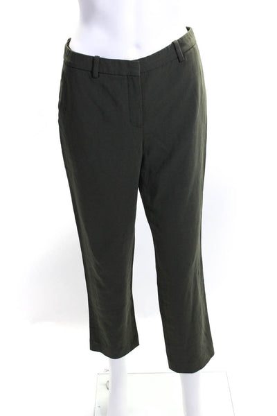 Theory Womens Wool Mid-Rise Straight Leg Dress Trousers Pants Olive Green Size 2