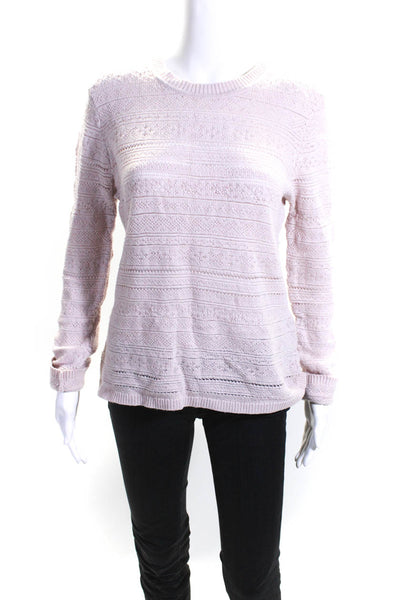 Jason Wu Womens Merino Wool Knit Long Sleeve Crewneck Sweater Light Pink Size L