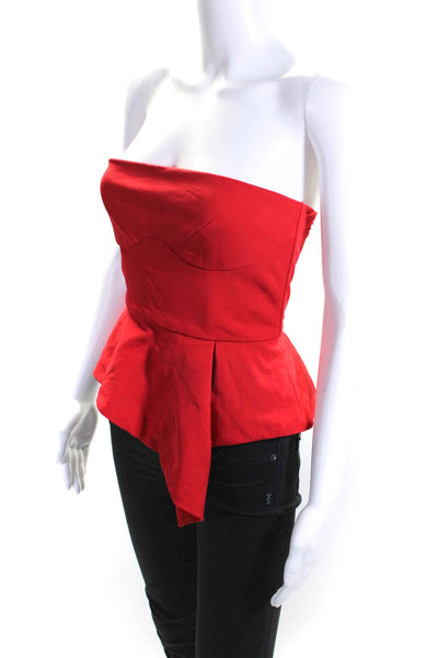 Cushnie Womens Strapless Square Neck Asymmetrical Hem Peplum Blouse Red Size 2