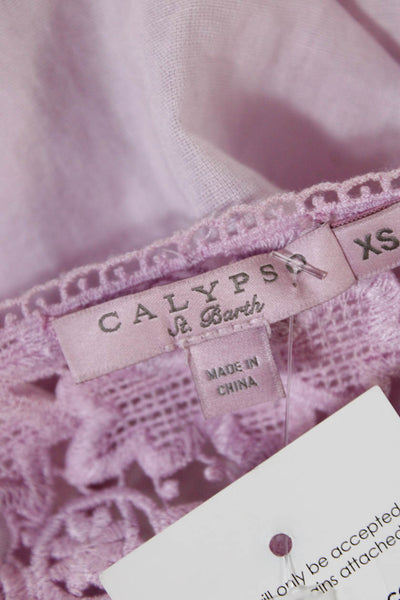Calypso Saint Barth Womens Lace Yoke 3/4 Sleeve Top Blouse Pink Size Extra Small