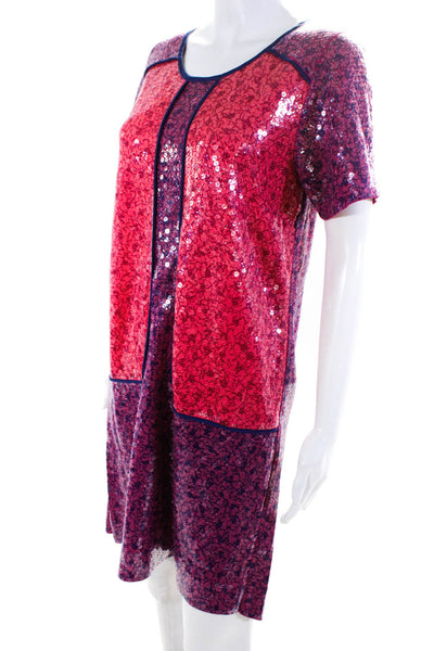Marc By Marc Jacobs Womens Sequin Short Sleeve Shift Dress Pink Purple Medium