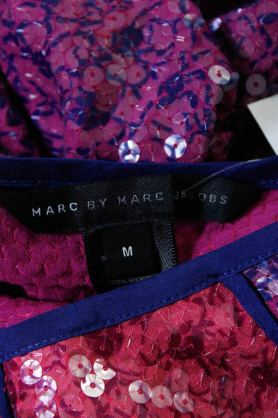 Marc By Marc Jacobs Womens Sequin Short Sleeve Shift Dress Pink Purple Medium