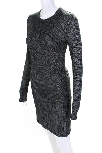 Rag & Bone Womens Striped Textured Ribbed Long Sleeve Sweater Dress Gray Size XS
