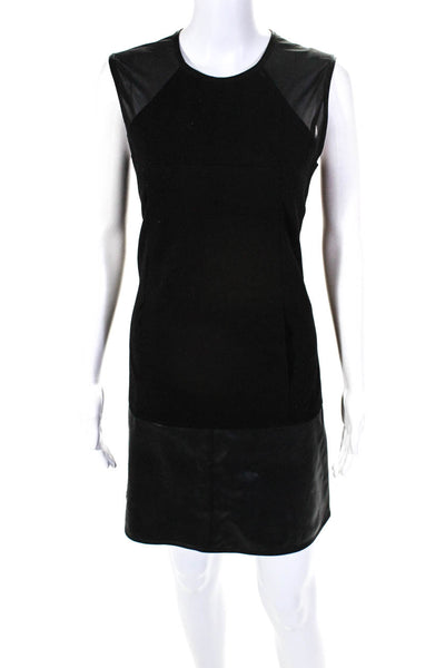 KaufmanFranco Womens Faux Leather Back Zip Sleeveless Shift Dress Black Size 6