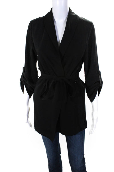 Babaton Womens Long Sleeve Belted Wrap Blouse Cardigan Black Size XS