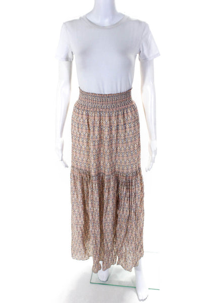 Intermix Womens Silk Geomteric Ruched Side Slit Maxi Skirt Orange Size P