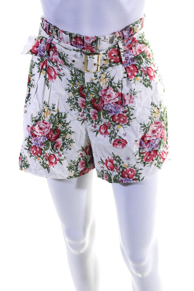 Majorelle Womens Floral Paper Bag Waist Belted Wide Leg Shorts White Size S