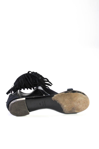 Giuseppe Zanotti Design for Balmain Womens Suede Fringe Sandals Black Size 6.5