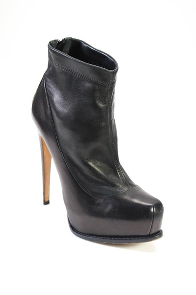Brian Atwood Womens Leather Platform Zip Up High Heel Ankle Boots Black Size 37
