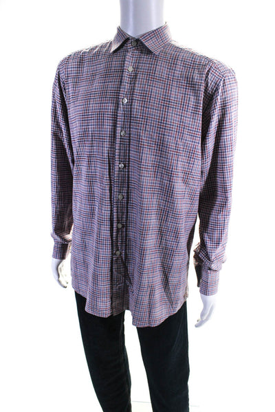 Etro Mens Cotton Plaid Collared Button Up Long Sleeve Dress Shirt Red Size 43