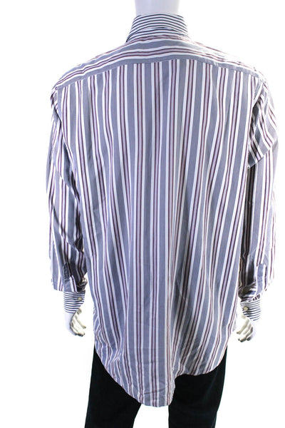 Etro Mens Collared Striped Button Up Long Sleeve Dress Shirt White Size 43