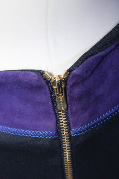 Gizia Womens Suede Color Block Zip Up Slim Cut Pants Trousers Blue Size 36