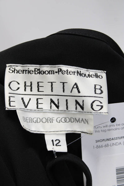 Chetta B Women's Silk Sleeveless V-Neck Tiered Shift Dress Black Size 12
