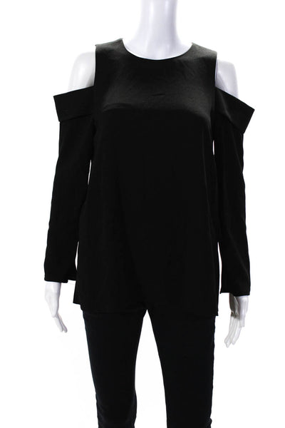 Tibi Women's Long Sleeve Cold Shoulder Silk Lined Blouse Black Size 2
