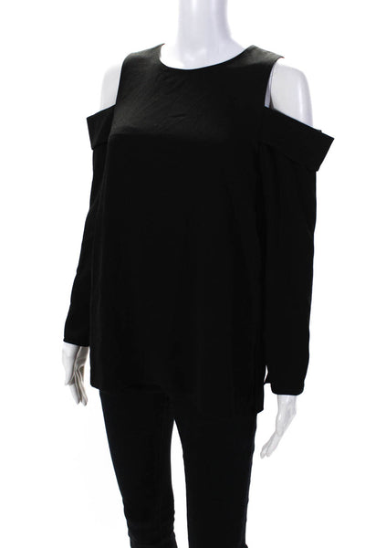 Tibi Women's Long Sleeve Cold Shoulder Silk Lined Blouse Black Size 2