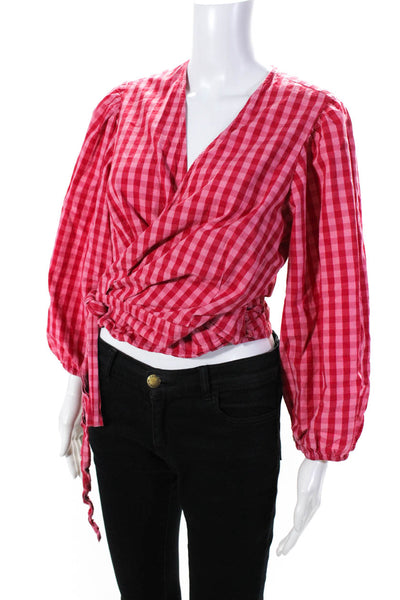 Draper James X ELOQUII Womens Gingham Wrap Top Size 14 11001674