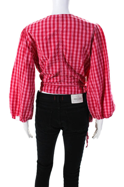 Draper James X ELOQUII Womens Gingham Wrap Top Size 14 11001674