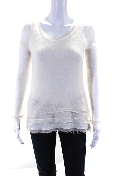 Knitted & Knotted Womens Round Neck Long Sleeve Sweater Top Cream Size XS