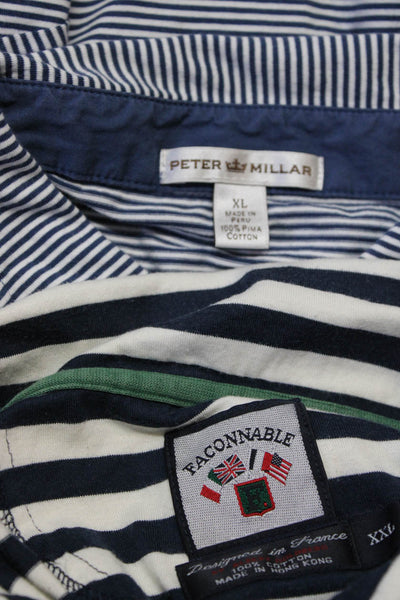 Peter Millar Facconable Mens Cotton Striped Buttoned Tops Navy Size XL 2XL Lot 2
