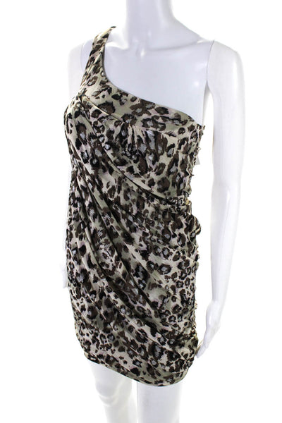 Alexia Admor Womens Leopard Print One Shoulder Draped Mini DressBrown Size XS