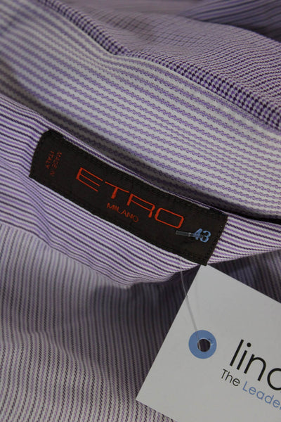Etro Mens Cotton Striped Collared Button Up Dress Shirt Purple Size 43